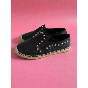 ASH Black Leather Studded Espadrilles Flats Size 35 / US 5